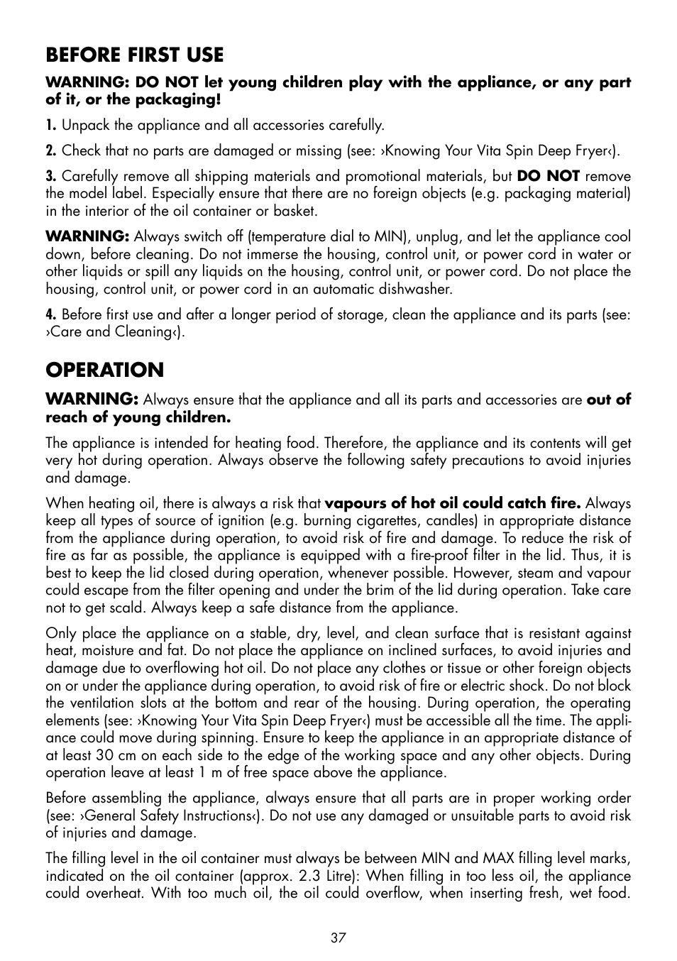 Before first use, Operation | Gastroback 42580 Vita-Spin-Fryer User Manual | Page 13 / 23