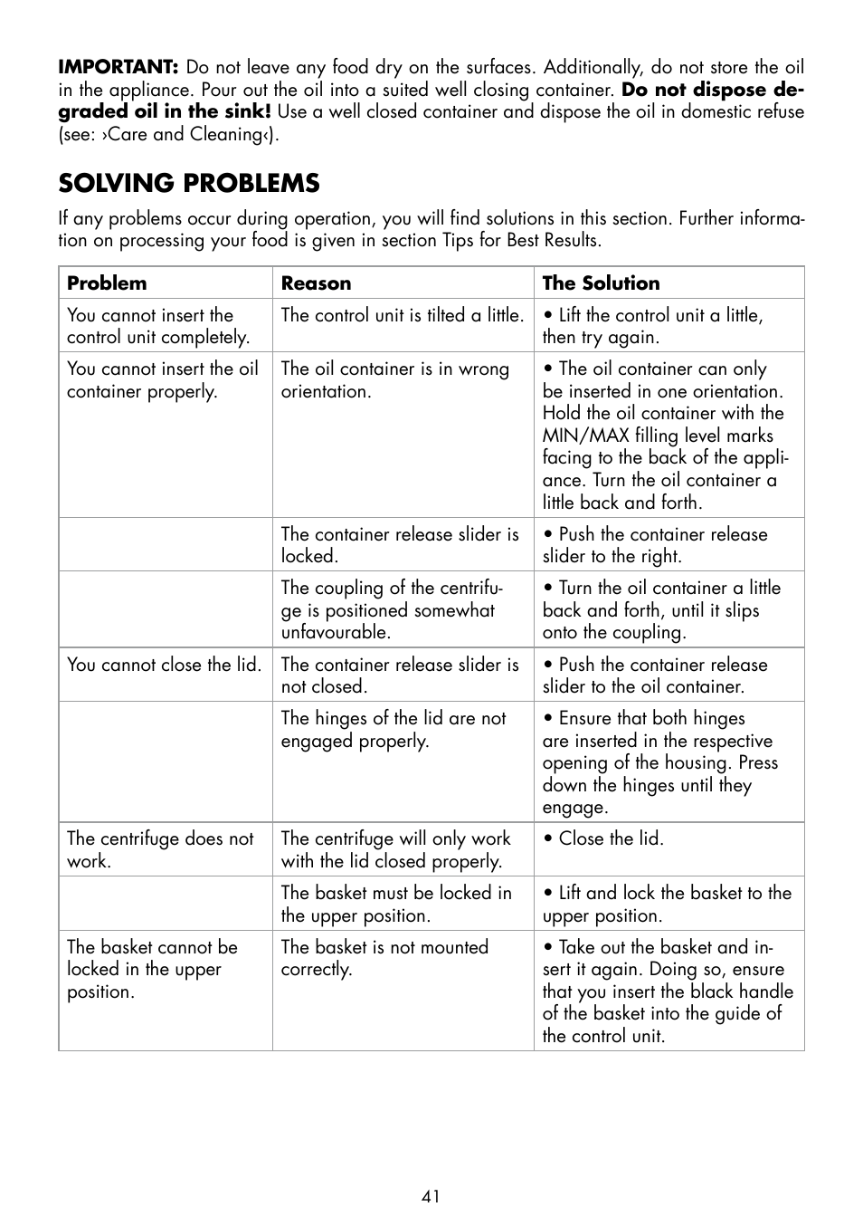 Solving problems | Gastroback 42580 Vita-Spin-Fryer User Manual | Page 17 / 23