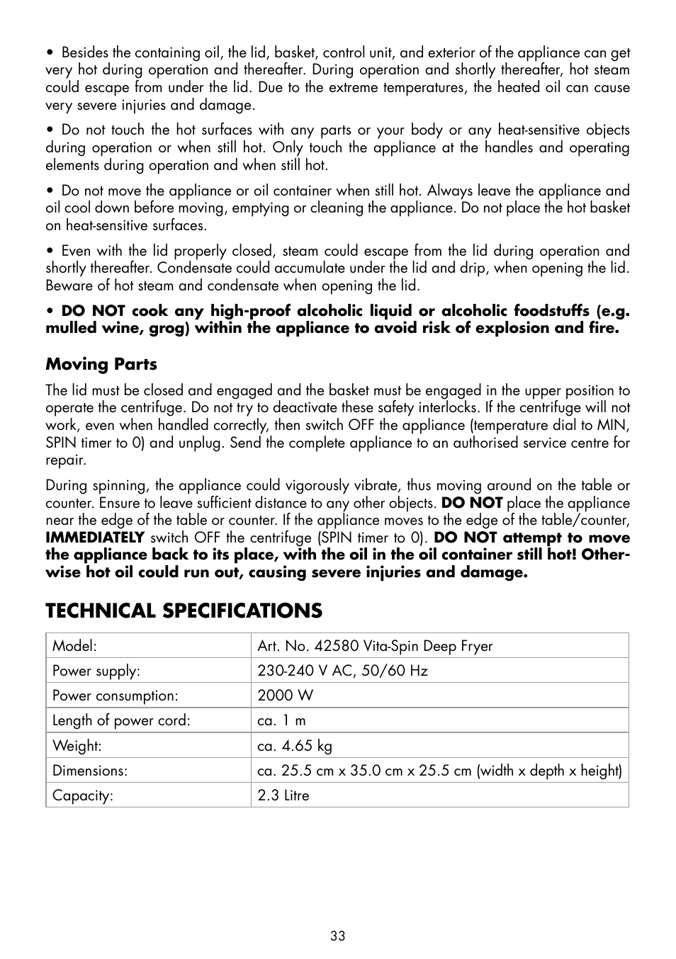 Technical specifications | Gastroback 42580 Vita-Spin-Fryer User Manual | Page 9 / 23