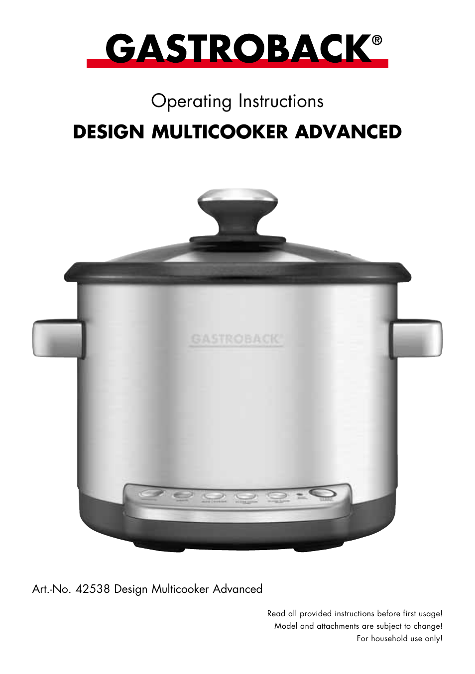 Gastroback 42538 Design Multicooker Advanced User Manual | 30 pages