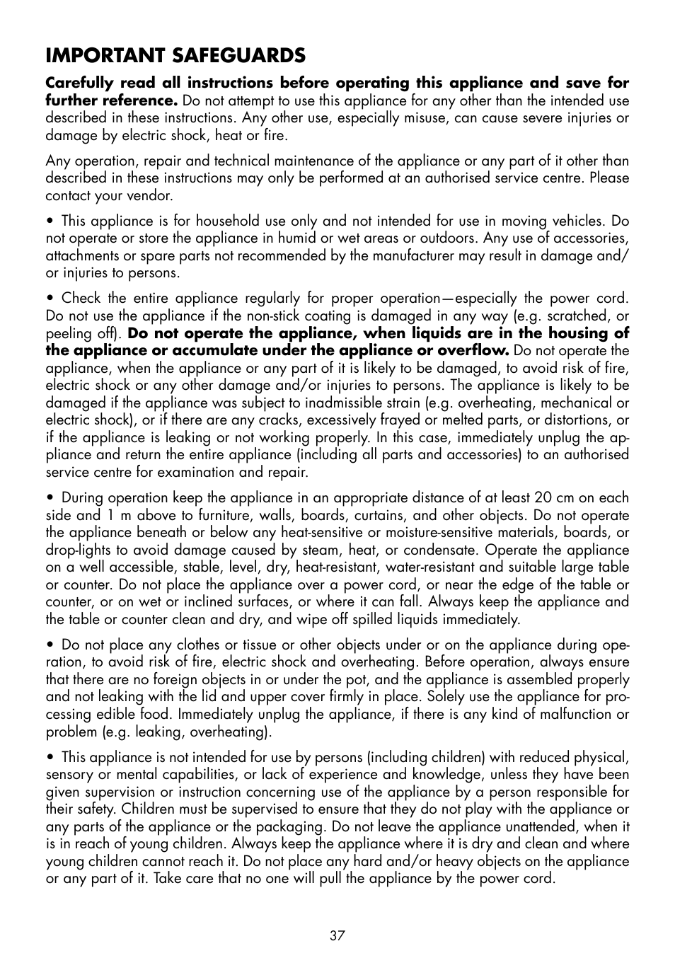 Important safeguards | Gastroback 42538 Design Multicooker Advanced User Manual | Page 5 / 30