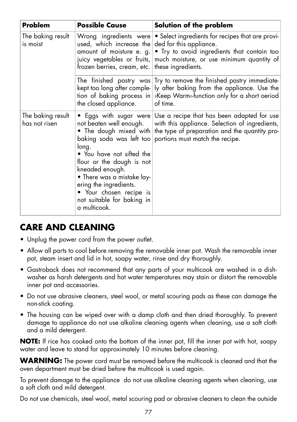Care and cleaning | Gastroback 42526 Design Multicook Plus User Manual | Page 35 / 38