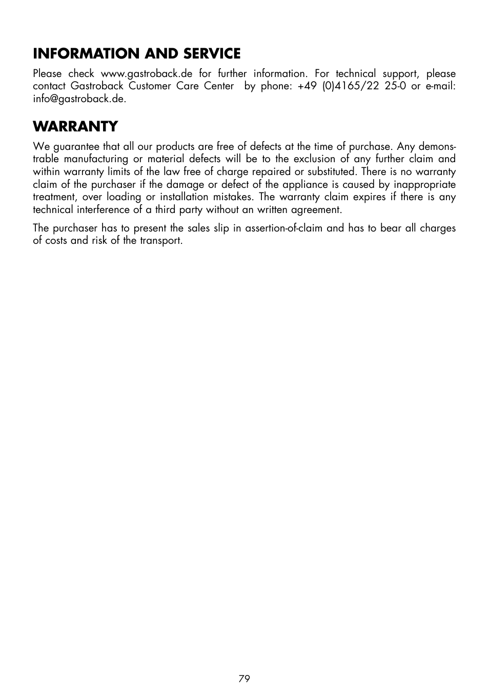 Information and service, Warranty | Gastroback 42526 Design Multicook Plus User Manual | Page 37 / 38