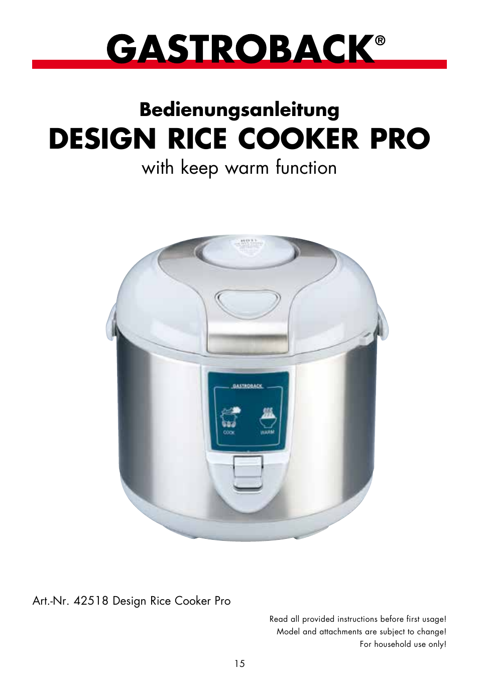 Gastroback 42518 Design Rice Cooker Pro User Manual | 14 pages