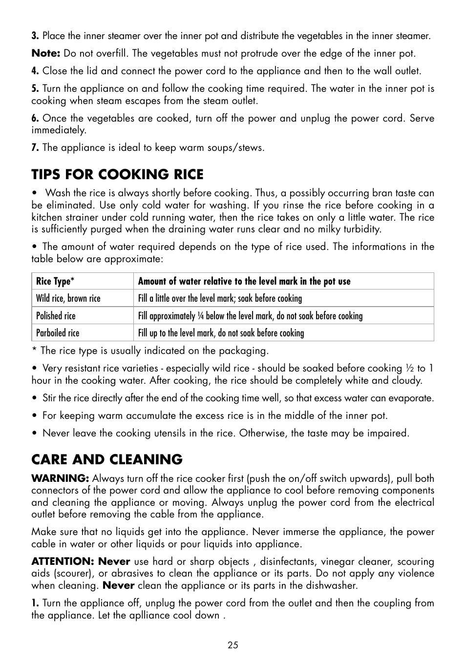 Tips for cooking rice, Care and cleaning | Gastroback 42518 Design Rice Cooker Pro User Manual | Page 11 / 14