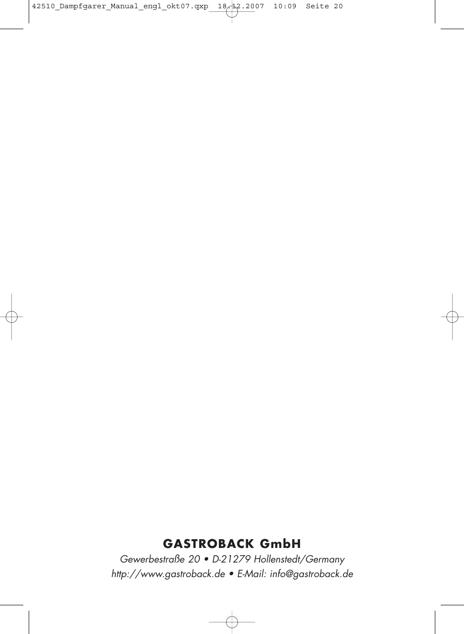 Gastroback gmbh | Gastroback 42510 Steam Cuisine User Manual | Page 20 / 20