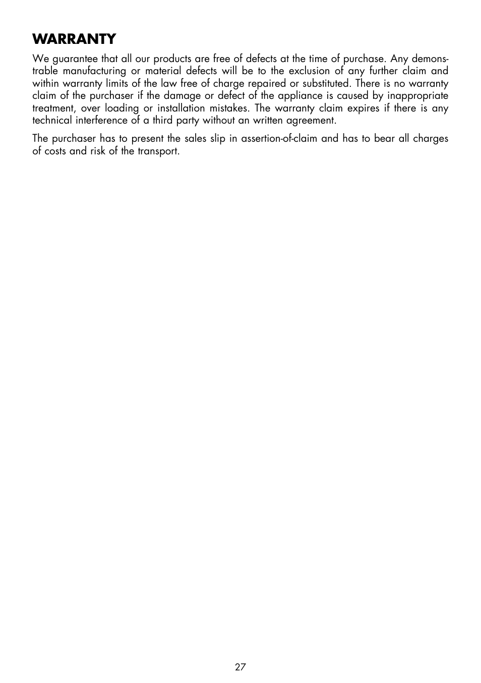 Warranty | Gastroback 42507 Design Rice Cooker User Manual | Page 13 / 14