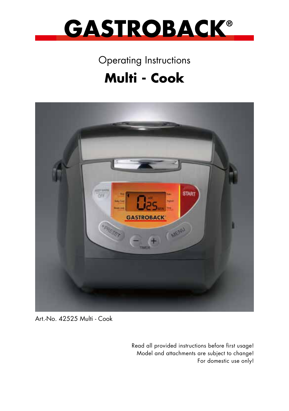 Gastroback 42525 Multi - Cook User Manual | 30 pages