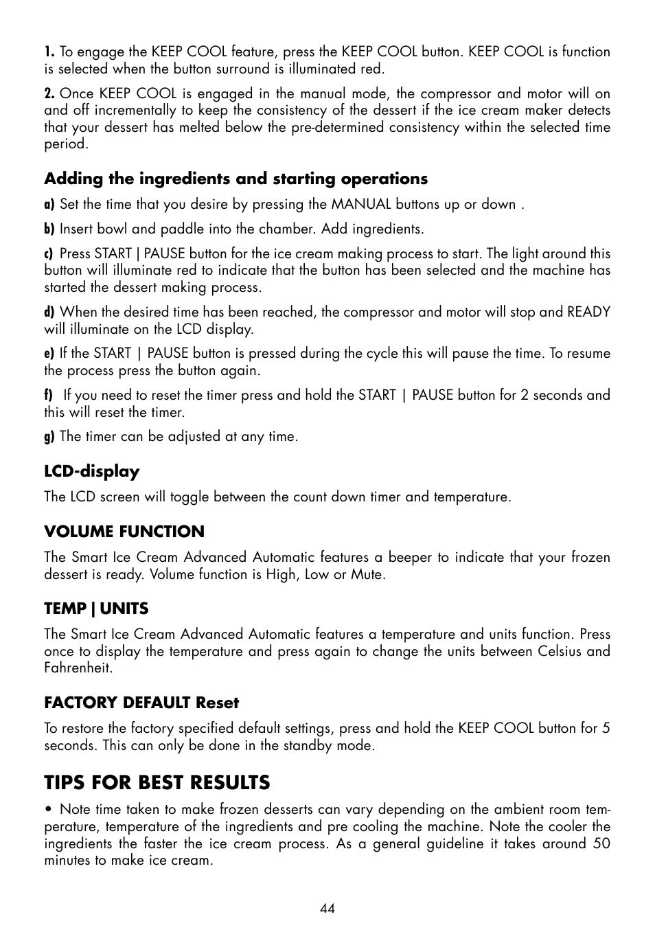 Tips for best results | Gastroback 42909 Smart Ice Cream Advanced Automatic User Manual | Page 14 / 28