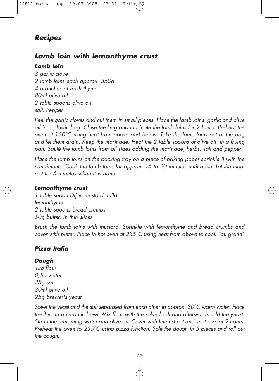 Recipes lamb loin with lemonthyme crust | Gastroback 42811 Design Bistro Oven Pro 18L User Manual | Page 17 / 20