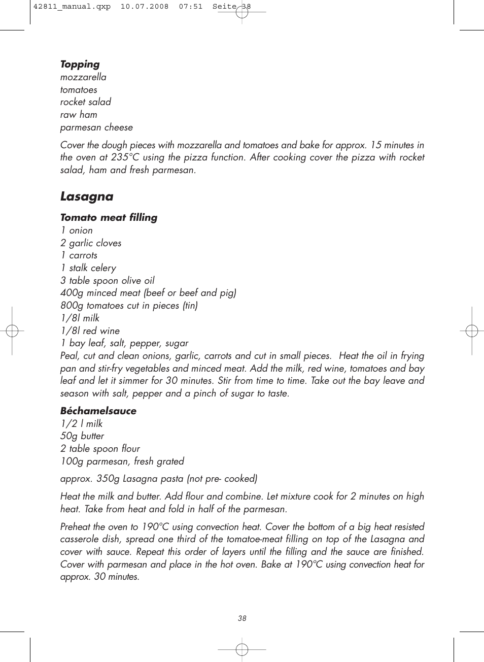 Lasagna | Gastroback 42811 Design Bistro Oven Pro 18L User Manual | Page 18 / 20