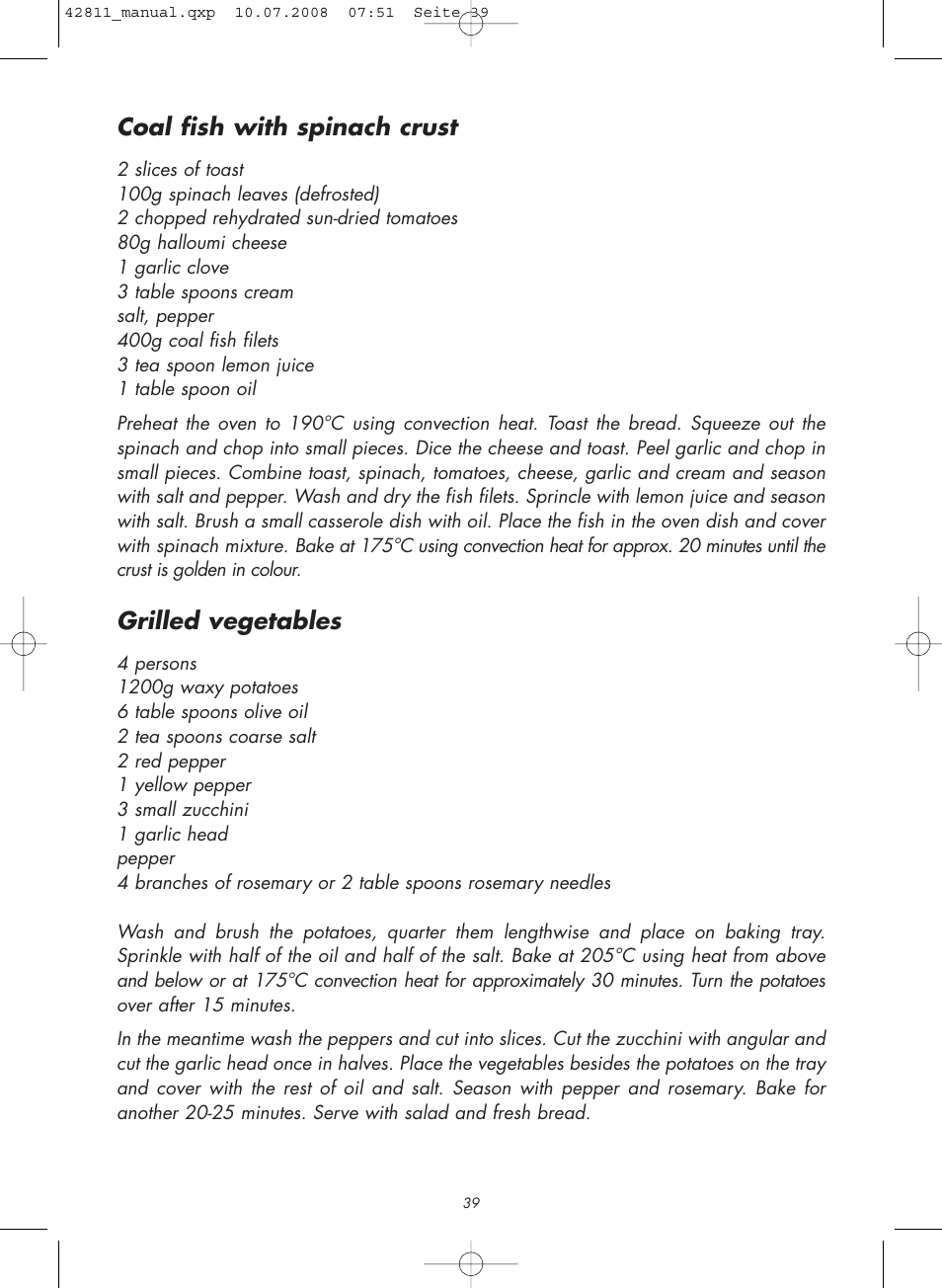 Coal fish with spinach crust, Grilled vegetables | Gastroback 42811 Design Bistro Oven Pro 18L User Manual | Page 19 / 20