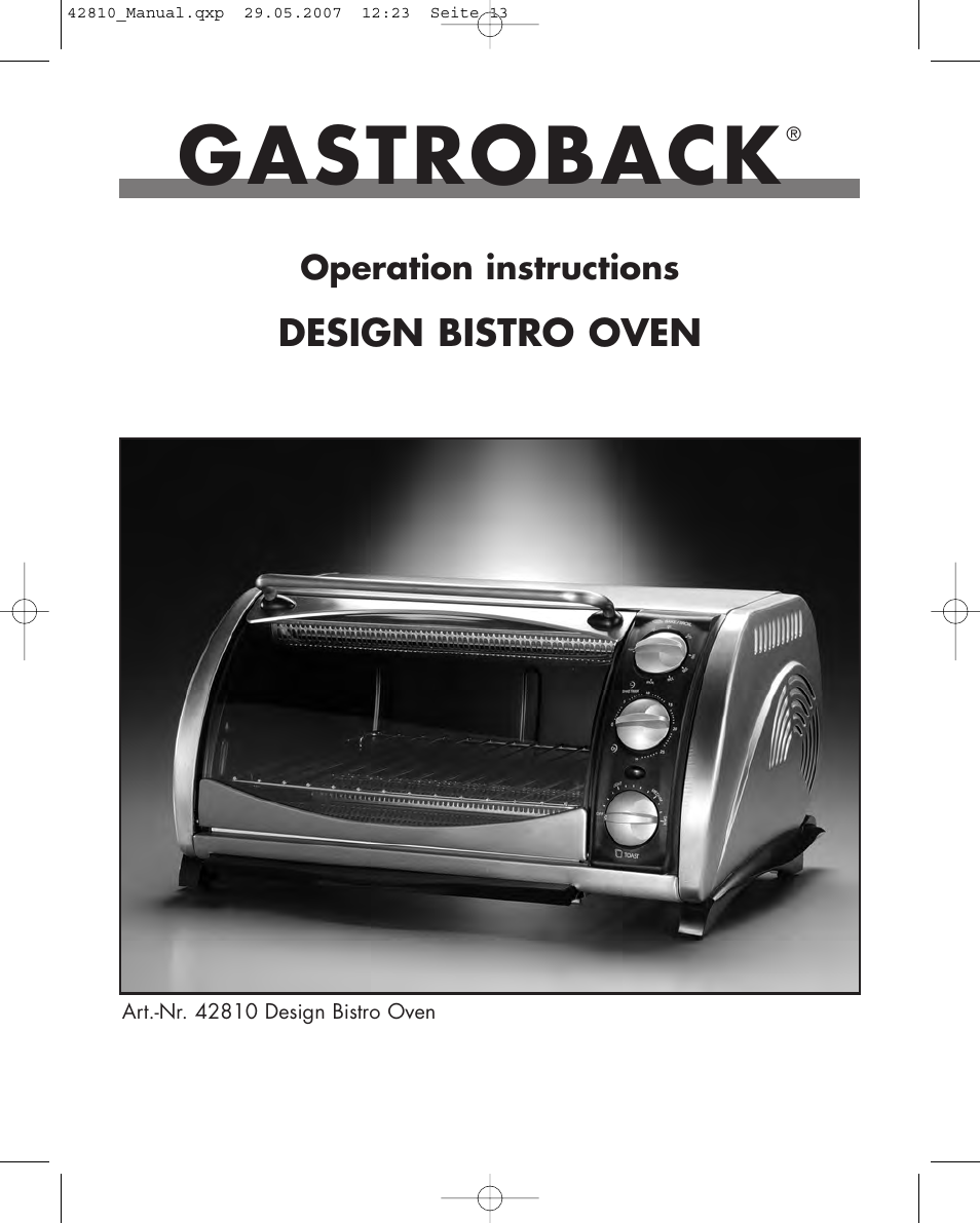 Gastroback 42810 Design Bistro Oven User Manual | 11 pages