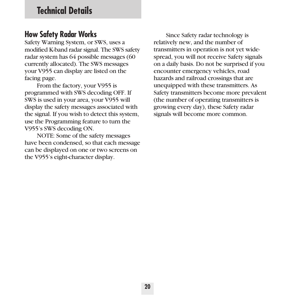 Technical details, How safety radar works | Beltronics Vector 955 User Manual | Page 22 / 31