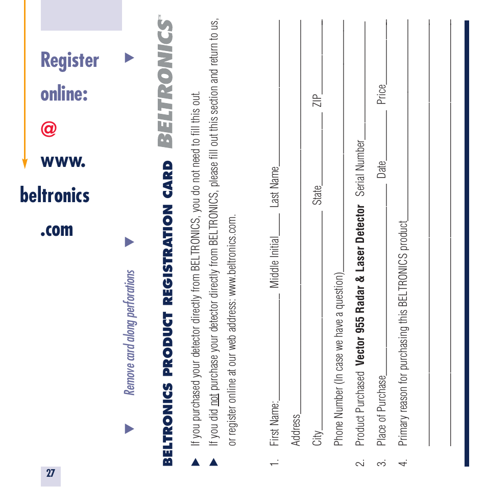 Beltronics Vector 955 User Manual | Page 29 / 31
