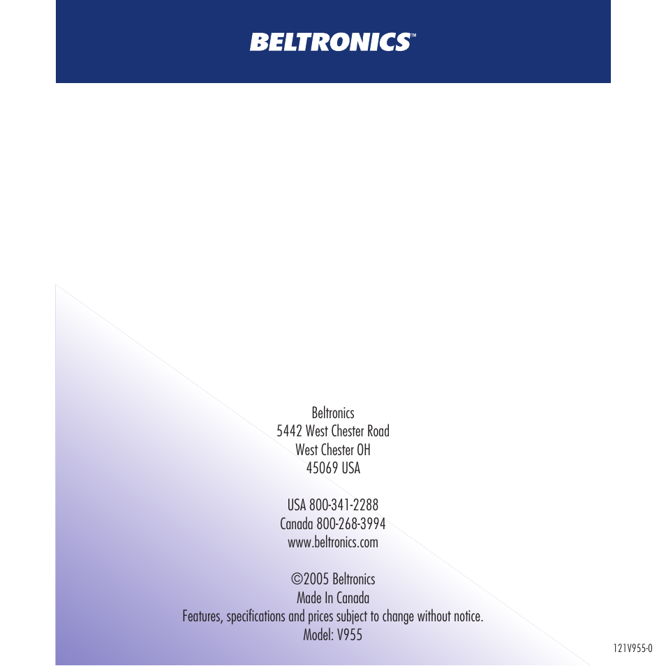 Beltronics Vector 955 User Manual | Page 31 / 31