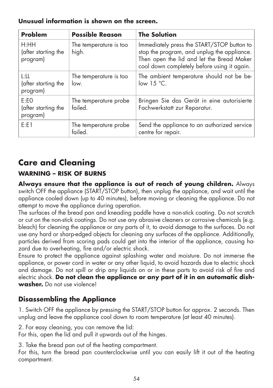 Care and cleaning | Gastroback 42820 Design Bread Maker Plus User Manual | Page 22 / 32