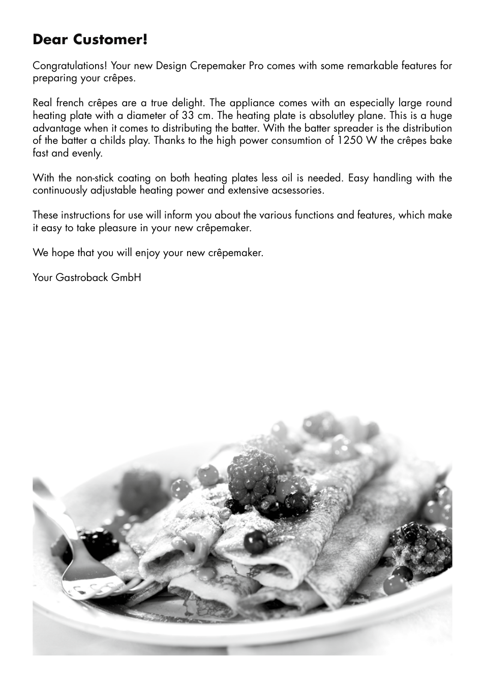 Dear customer | Gastroback 44005 Design Crêpe Maker Pro User Manual | Page 3 / 19