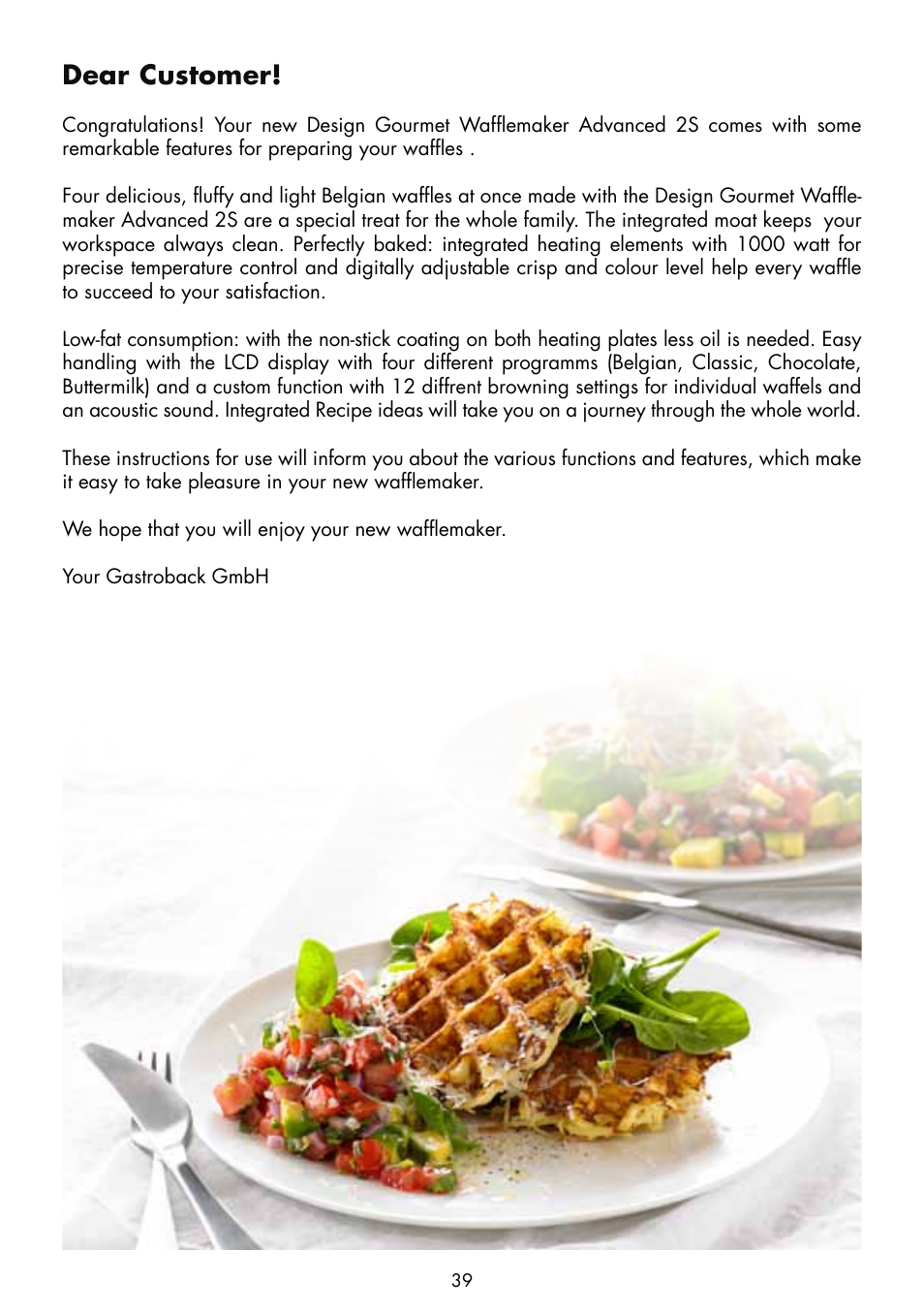 Dear customer | Gastroback 42422 Design Gourmet Waffle Maker Advanced 2S User Manual | Page 3 / 34