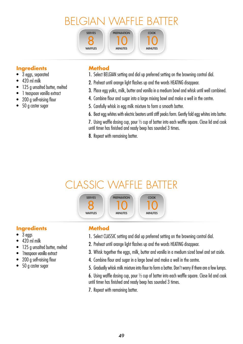 Belgian waffle batter classic waffle batter | Gastroback 42421 Design Gourmet Waffle Maker Advanced 4S User Manual | Page 13 / 34