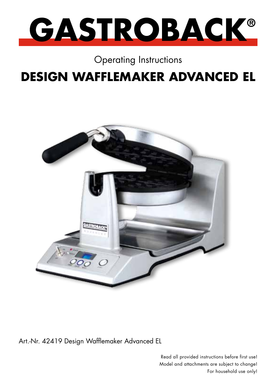 Gastroback 42419 Design Wafflemaker Advanced EL User Manual | 16 pages