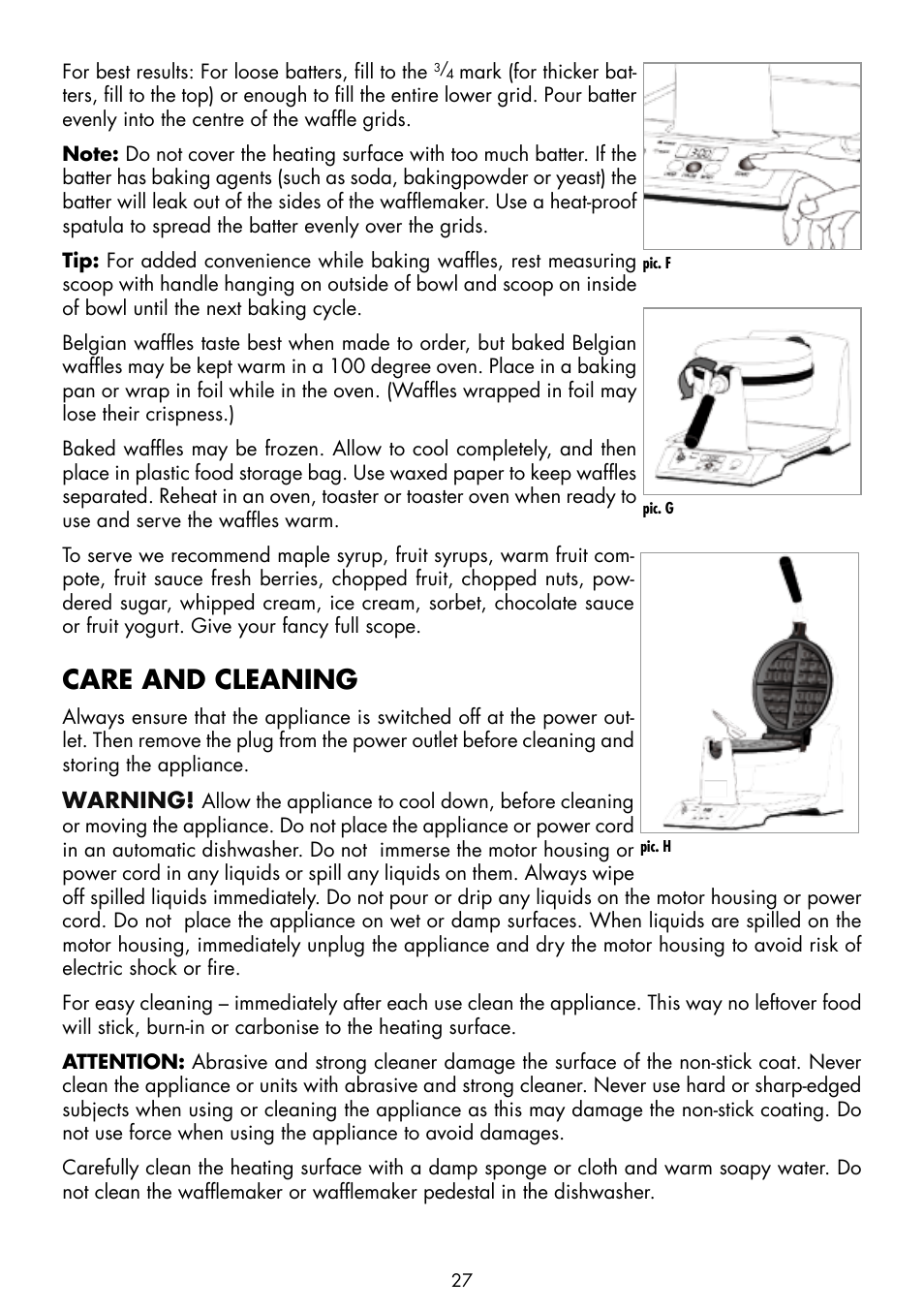 Care and cleaning | Gastroback 42419 Design Wafflemaker Advanced EL User Manual | Page 11 / 16