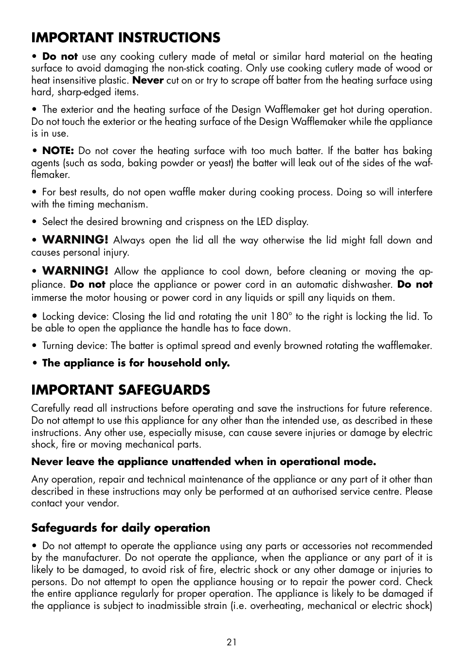 Important instructions, Important safeguards | Gastroback 42419 Design Wafflemaker Advanced EL User Manual | Page 5 / 16