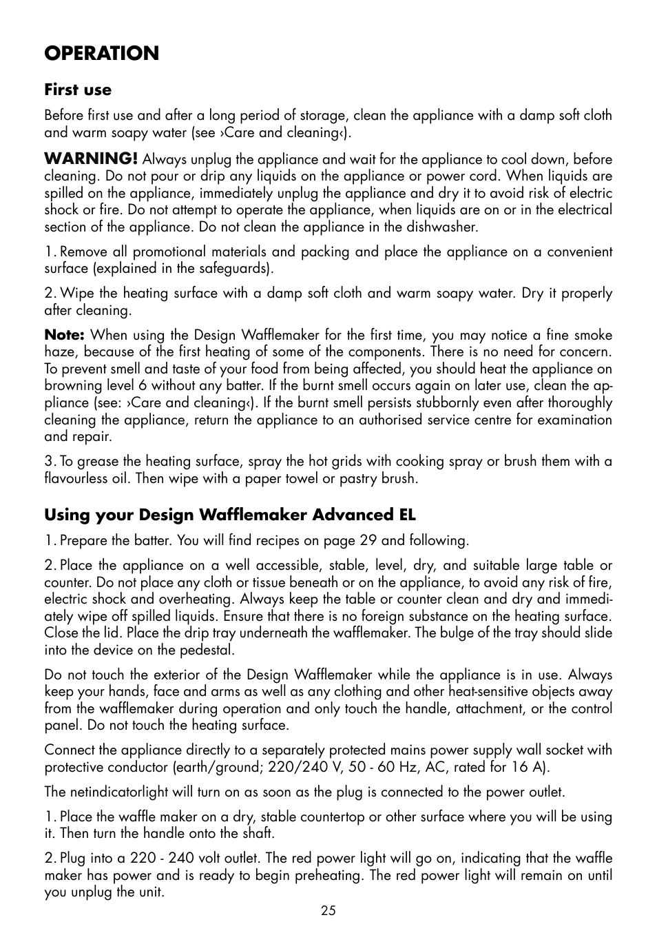 Operation | Gastroback 42419 Design Wafflemaker Advanced EL User Manual | Page 9 / 16