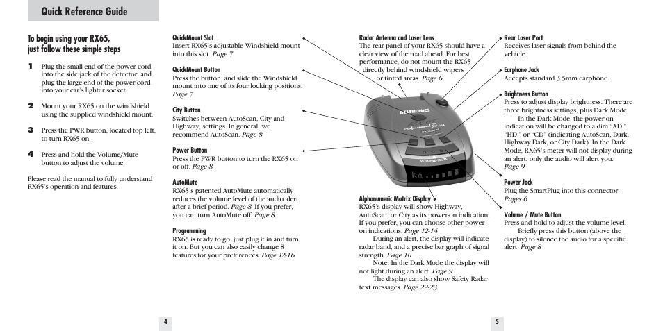 Quick reference guide | Beltronics PRO RX65 User Manual | Page 4 / 16