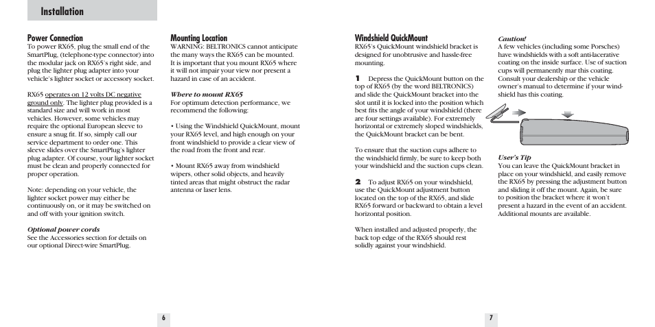 Installation | Beltronics PRO RX65 User Manual | Page 5 / 16