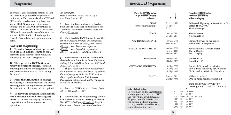 Programming, Overview of programming, How to use programming | Beltronics PRO RX65 User Manual | Page 8 / 16