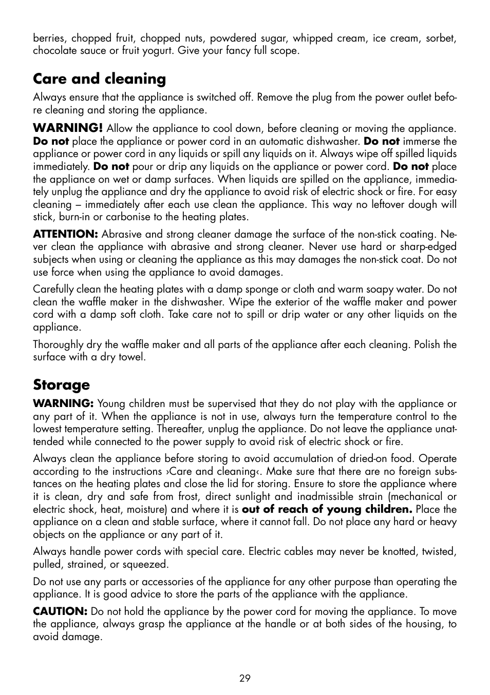 Care and cleaning, Storage | Gastroback 42405 Design Wafflemaker Pro User Manual | Page 11 / 17