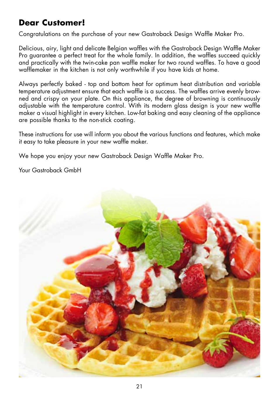 Dear customer | Gastroback 42405 Design Wafflemaker Pro User Manual | Page 3 / 17