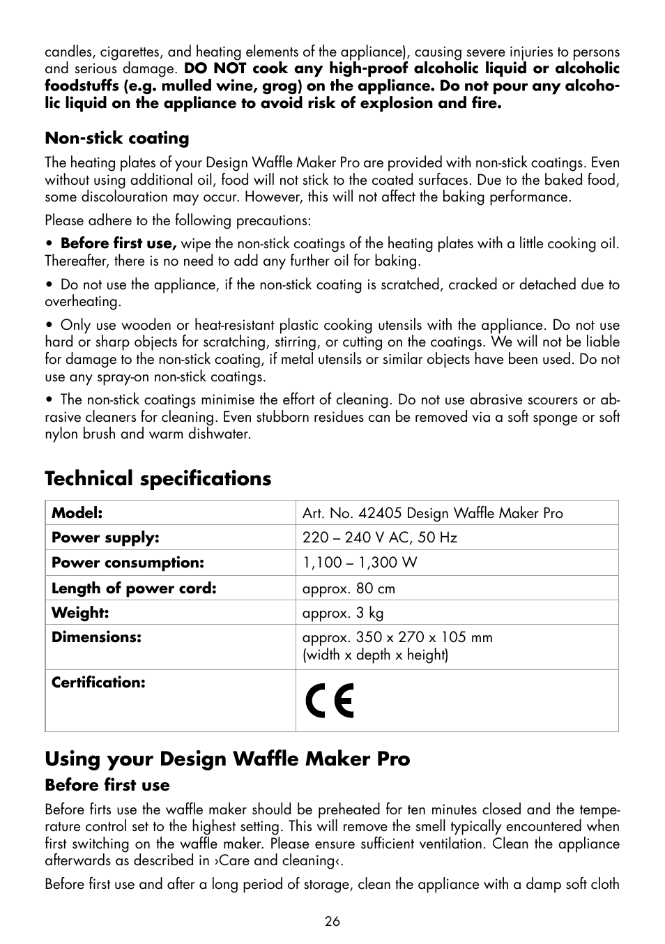 Technical specifications, Using your design waffle maker pro | Gastroback 42405 Design Wafflemaker Pro User Manual | Page 8 / 17