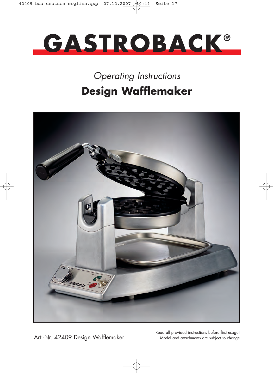 Gastroback 42409 Professional Waffle Maker User Manual | 16 pages