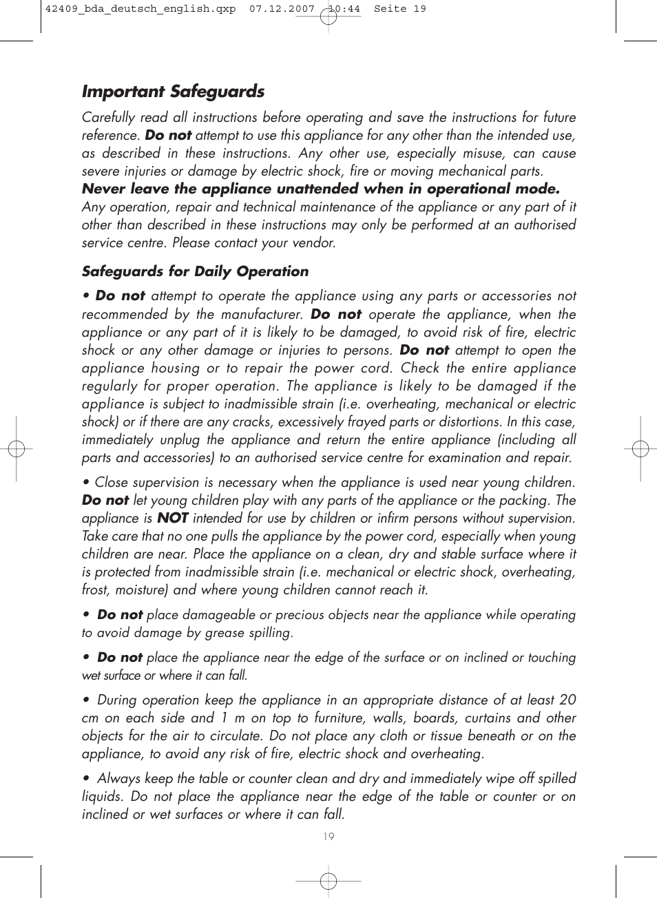 Important safeguards | Gastroback 42409 Professional Waffle Maker User Manual | Page 3 / 16