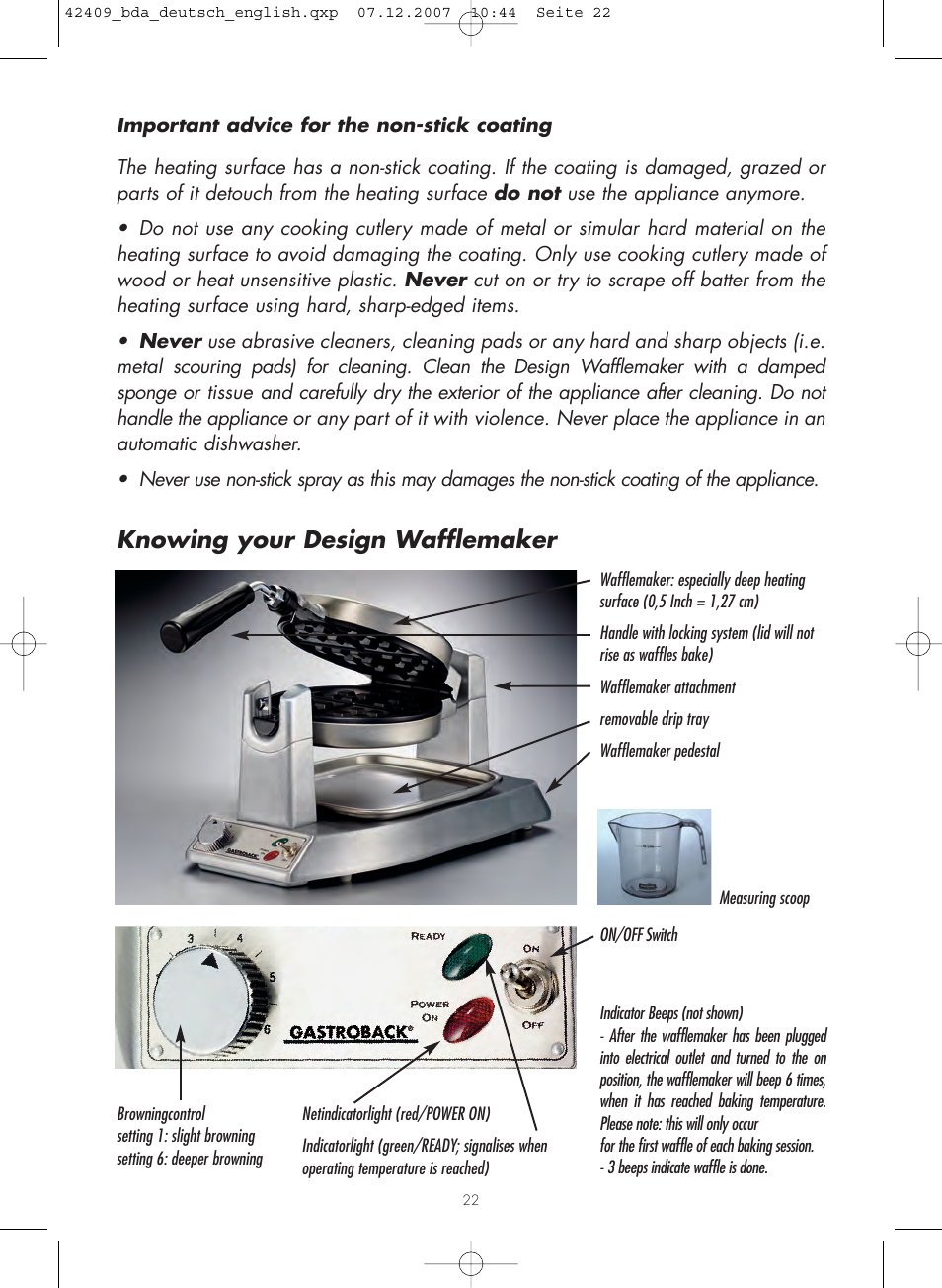 Knowing your design wafflemaker | Gastroback 42409 Professional Waffle Maker User Manual | Page 6 / 16