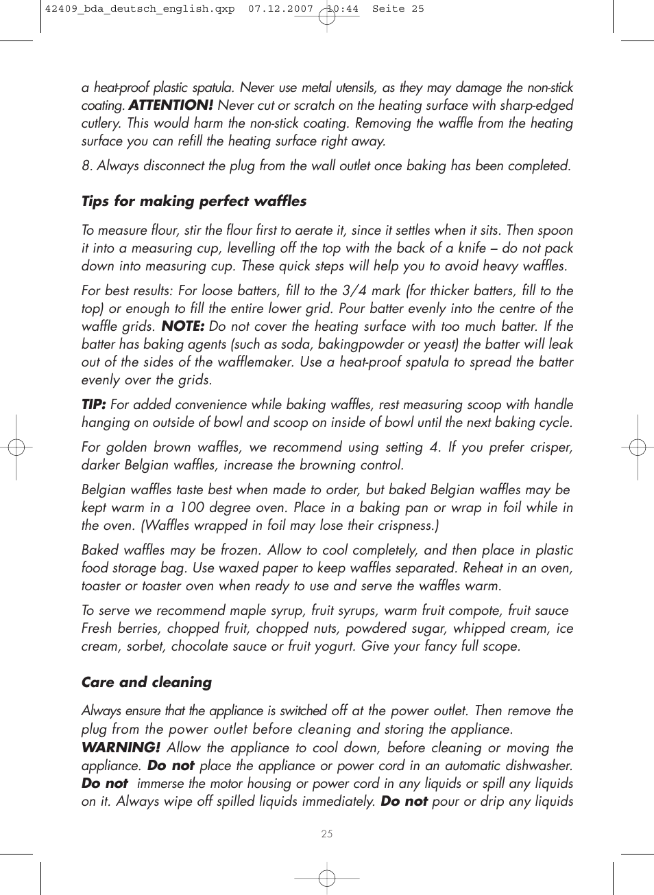 Gastroback 42409 Professional Waffle Maker User Manual | Page 9 / 16