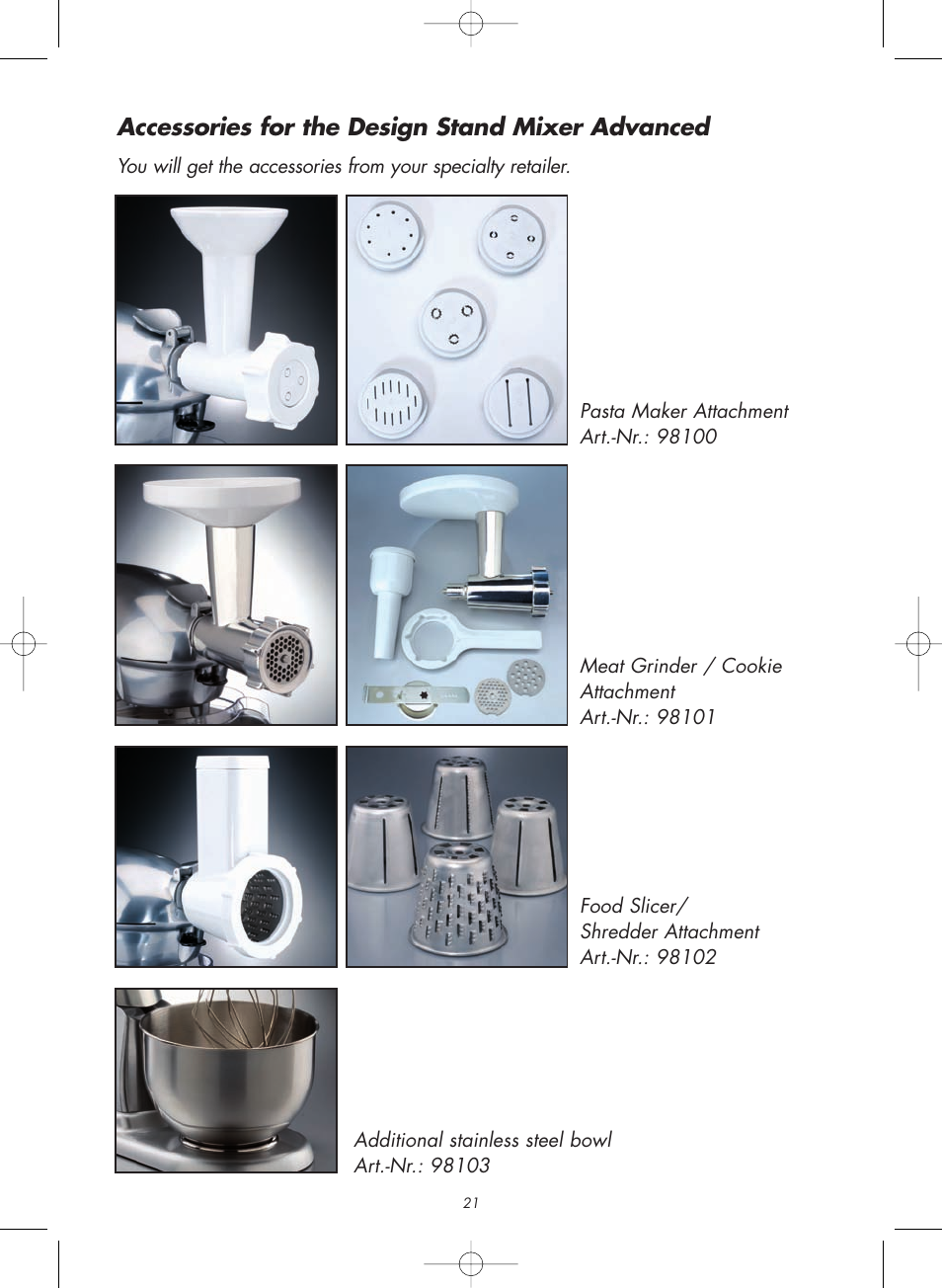 Accessories for the design stand mixer advanced | Gastroback 98102 Food Slicer/Shredder Attachment User Manual | Page 11 / 12