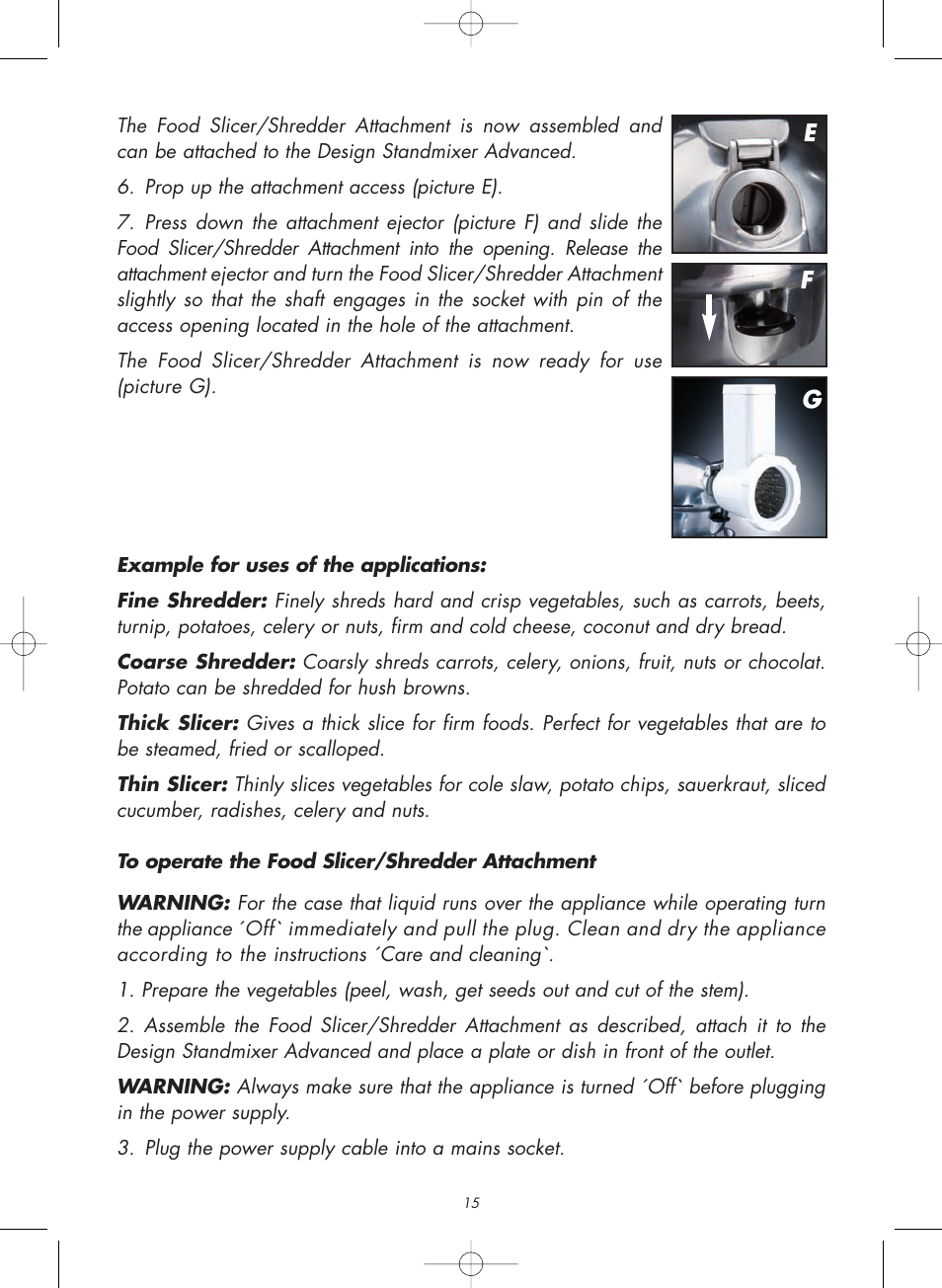 Ef g | Gastroback 98102 Food Slicer/Shredder Attachment User Manual | Page 5 / 12