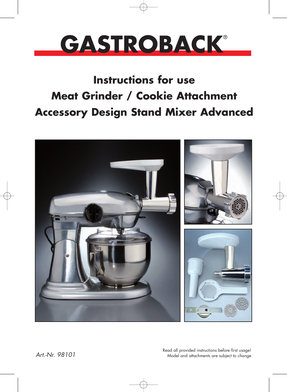 Gastroback 98101 Meat Grinder / Cookie Attachment User Manual | 16 pages