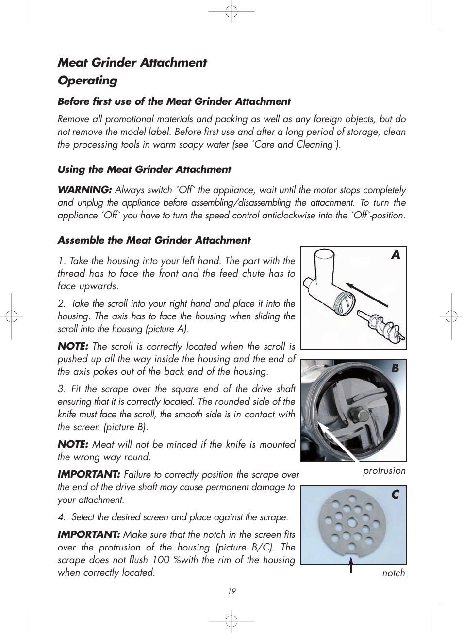 Meat grinder attachment operating | Gastroback 98101 Meat Grinder / Cookie Attachment User Manual | Page 4 / 16