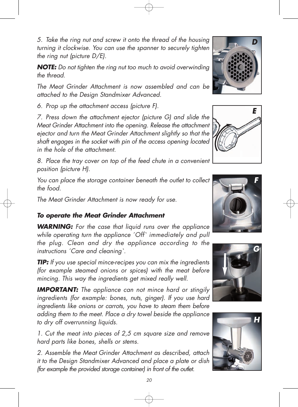 Ed f g h | Gastroback 98101 Meat Grinder / Cookie Attachment User Manual | Page 5 / 16