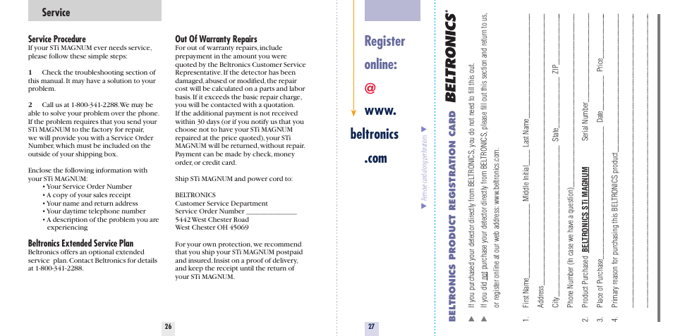 Service | Beltronics Sti Magnum User Manual | Page 15 / 16