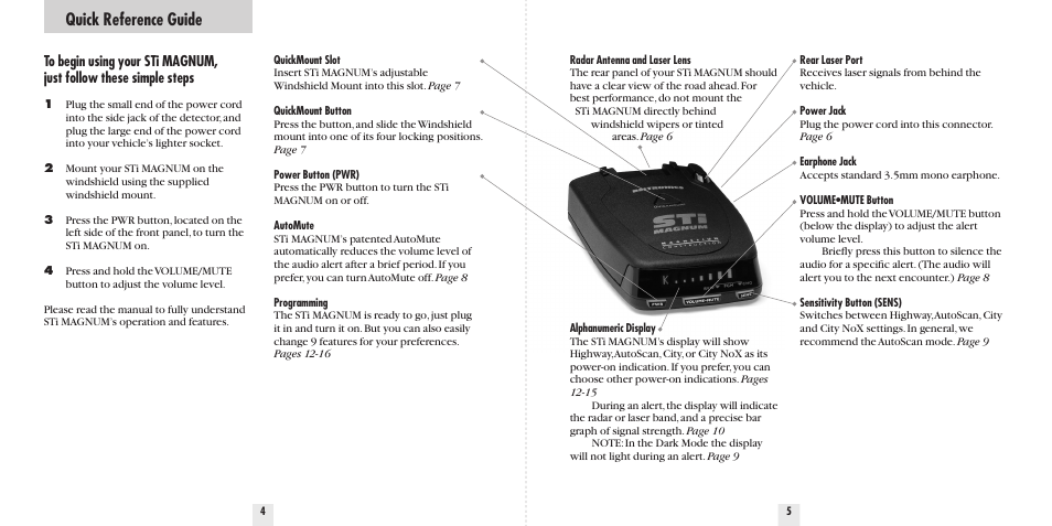 Quick reference guide | Beltronics Sti Magnum User Manual | Page 4 / 16