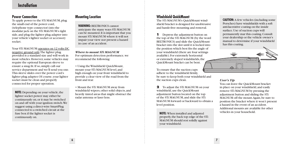 Installation | Beltronics Sti Magnum User Manual | Page 5 / 16