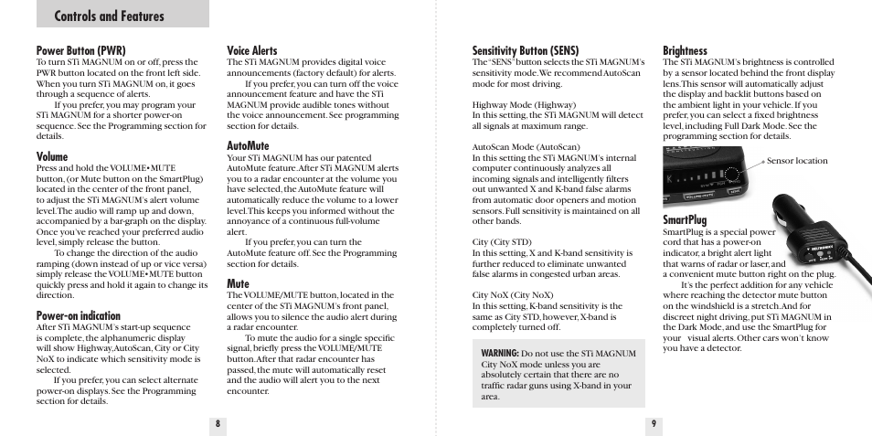 Controls and features | Beltronics Sti Magnum User Manual | Page 6 / 16