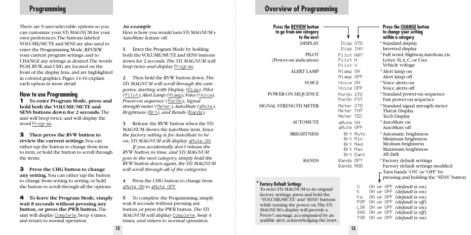 Programming, Overview of programming, How to use programming | Beltronics Sti Magnum User Manual | Page 8 / 16