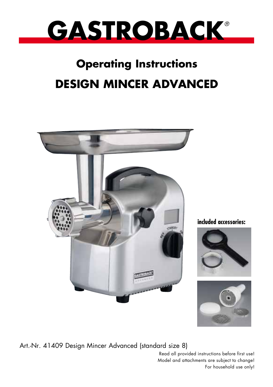 Gastroback 41409 Design Mincer Advanced (standard size 8) User Manual | 16 pages