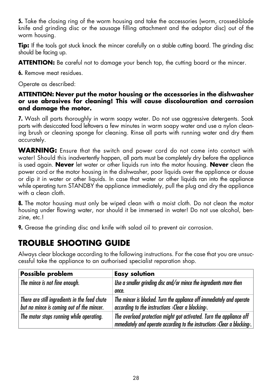 Trouble shooting guide | Gastroback 41409 Design Mincer Advanced (standard size 8) User Manual | Page 12 / 16